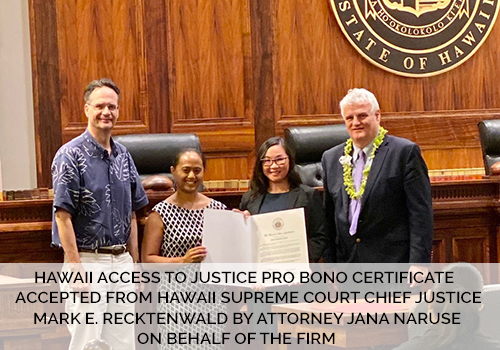 image of attorney Jana Naruse receiving pro bono award for the firm